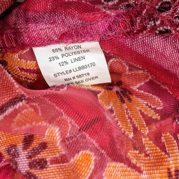 Choices Sheer Bright Pink Floral Button Down Top - 1X - Picture 7 of 8